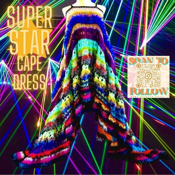 SUPER STAR CROCHETED CAPE DRESS - Picture 1 of 13